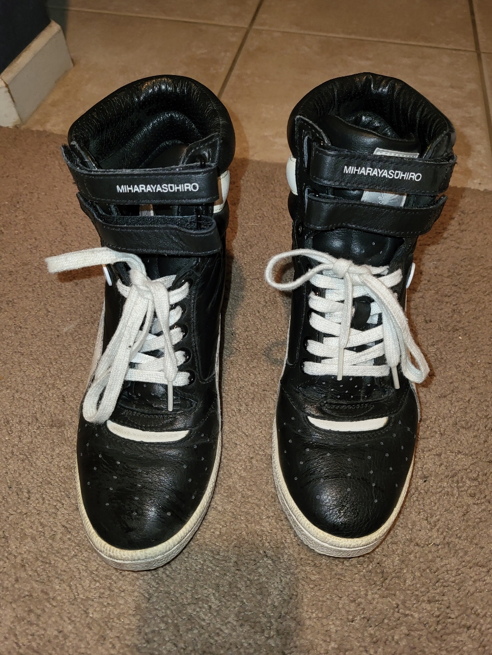 Miharayasuhiro Nike Women’s Black High-Top Sneakers,White Accents & Hidden Wedge